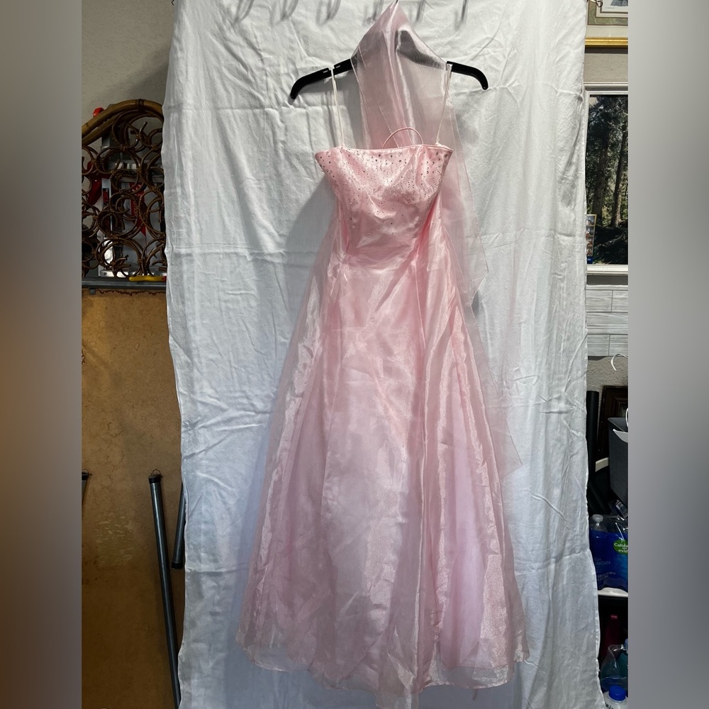 Strapless Pink Tulle Formal Gown